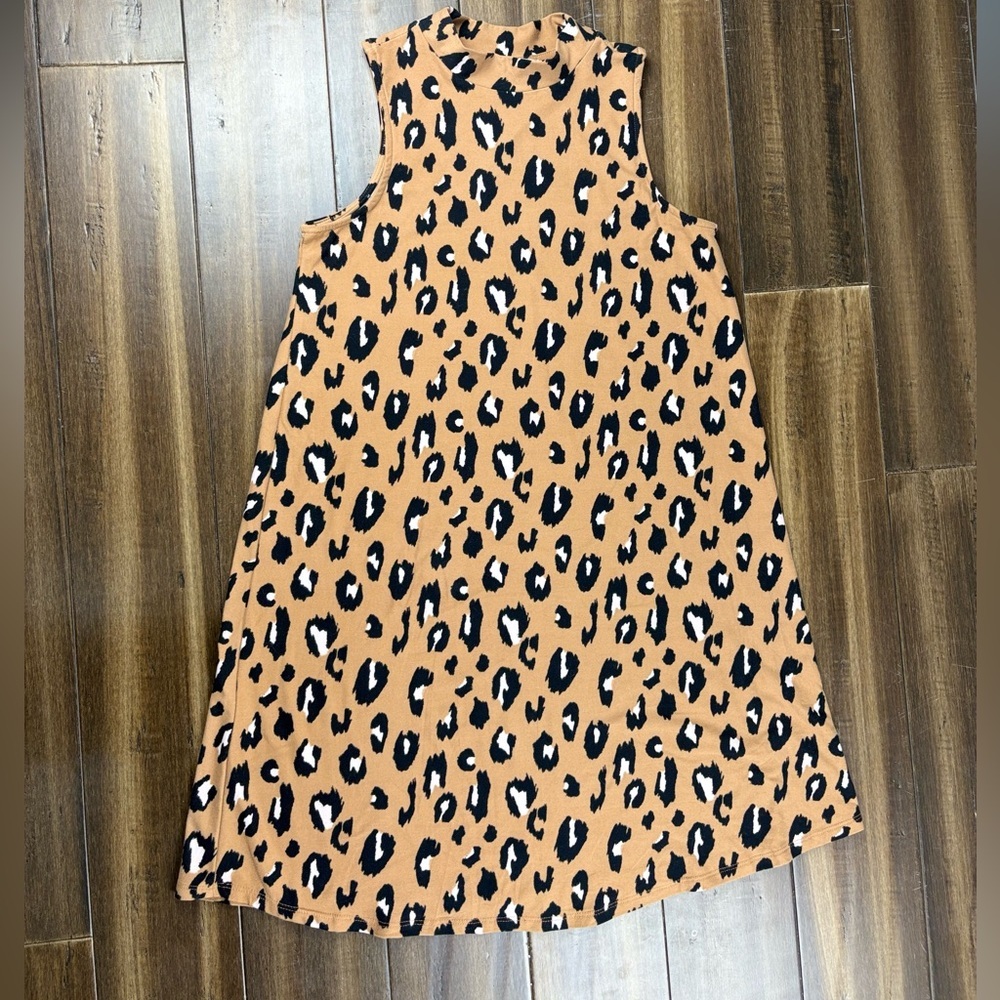 Pink Rose size S Mock Neck Animal Leopard Print Tank Sleeveless Dress